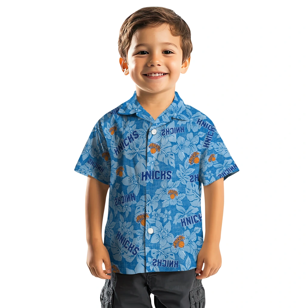 New York Knicks Hawaiian Shirt - Hibiscus Oasis new york knicks hibiscus oasis blue hawaiian shirts top rated