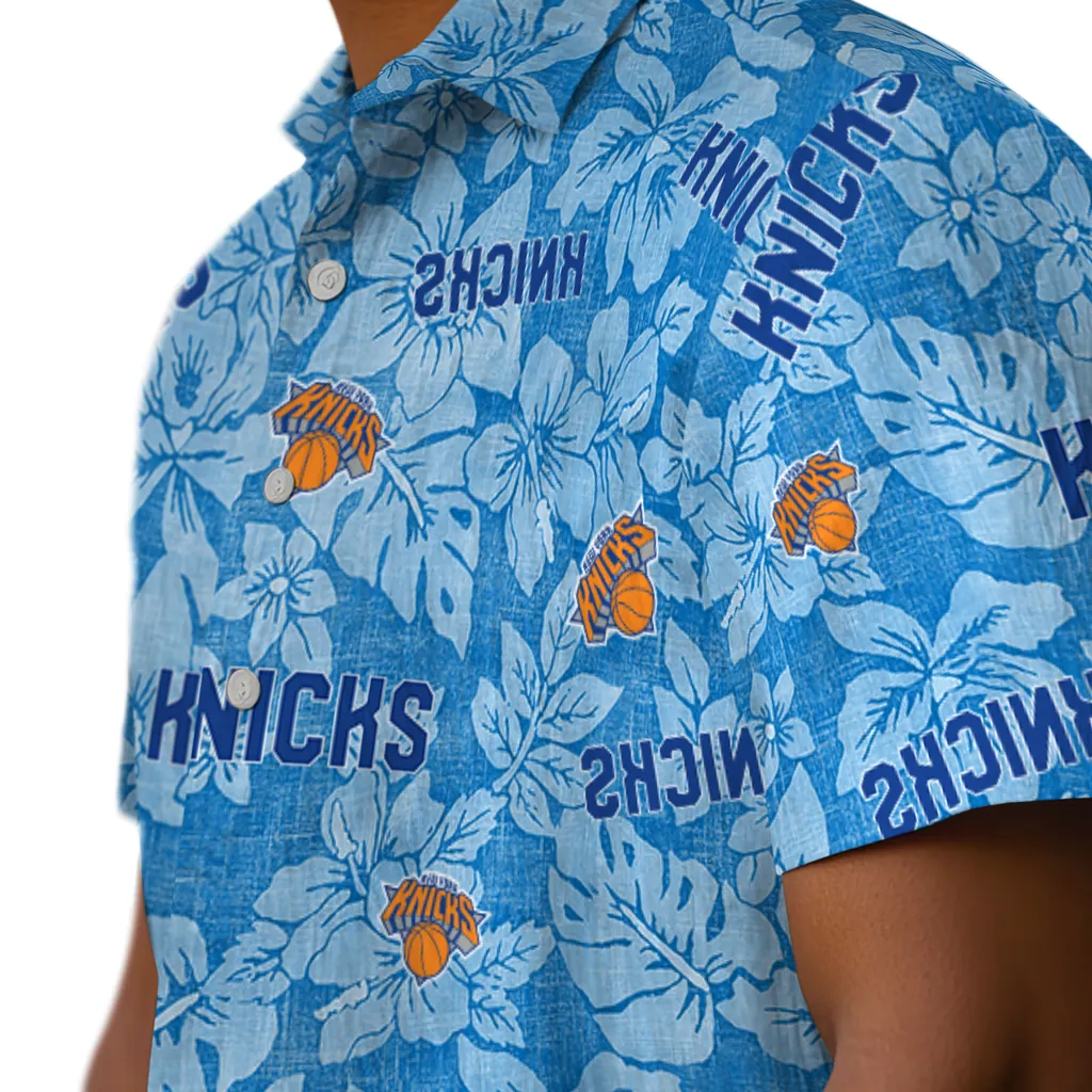 New York Knicks Hawaiian Shirt - Hibiscus Oasis new york knicks hibiscus oasis blue hawaiian shirts trendy