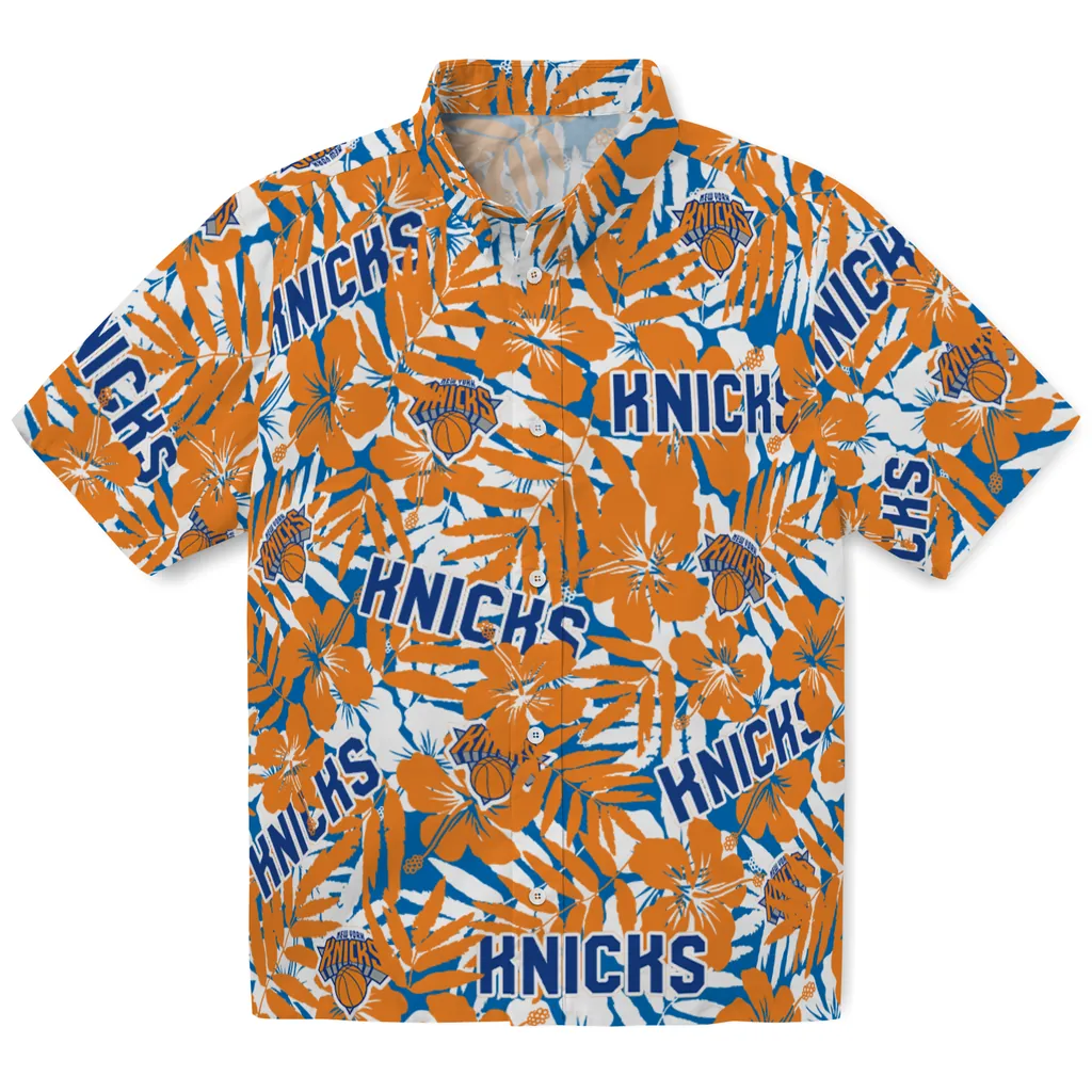 New York Knicks Hawaiian Shirt - Hibiscus Overlay new york knicks hibiscus overlay hawaiian shirts best selling