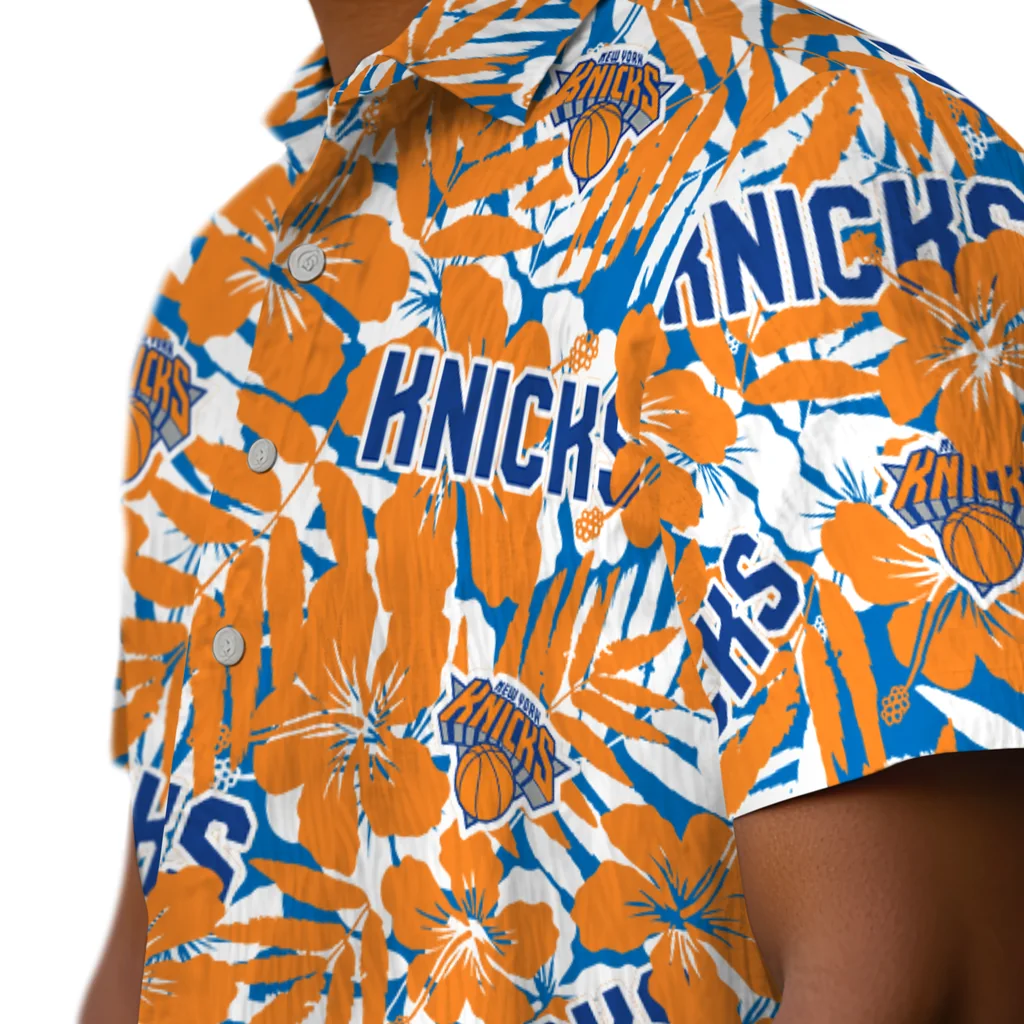 New York Knicks Hawaiian Shirt - Hibiscus Overlay new york knicks hibiscus overlay hawaiian shirts trendy
