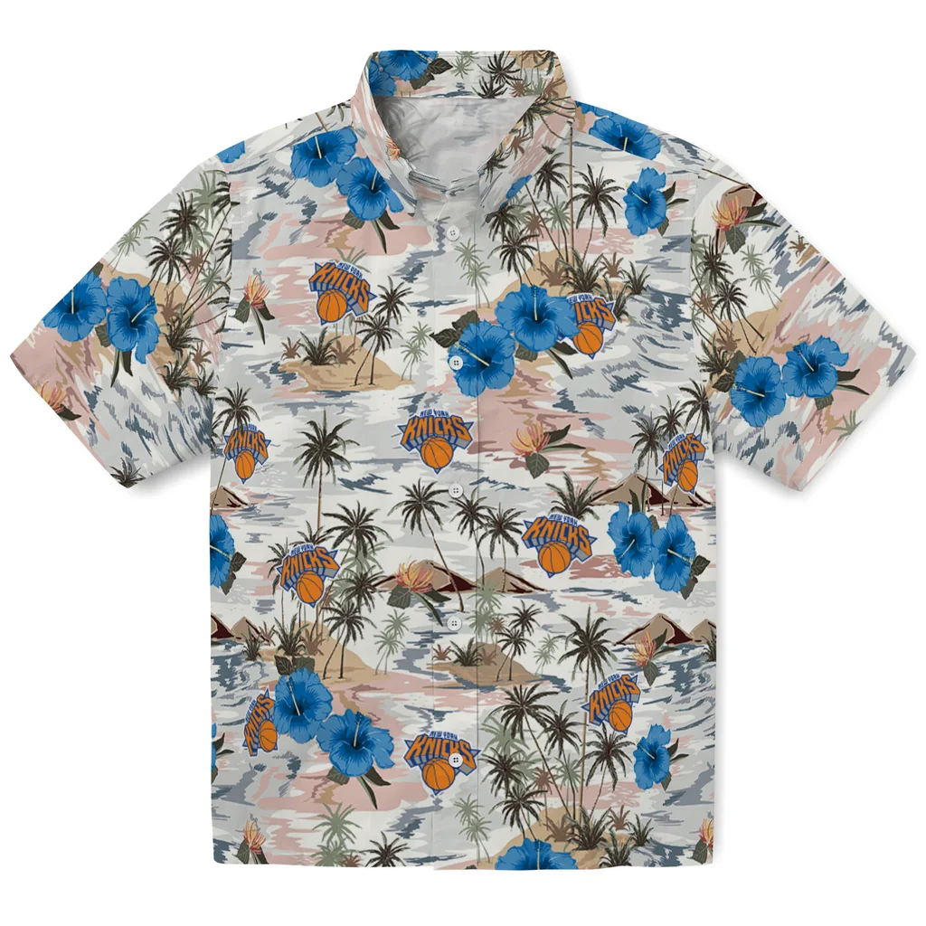 New York Knicks Hawaiian Shirt - Hibiscus Seaside new york knicks hibiscus seaside white hawaiian shirts best selling