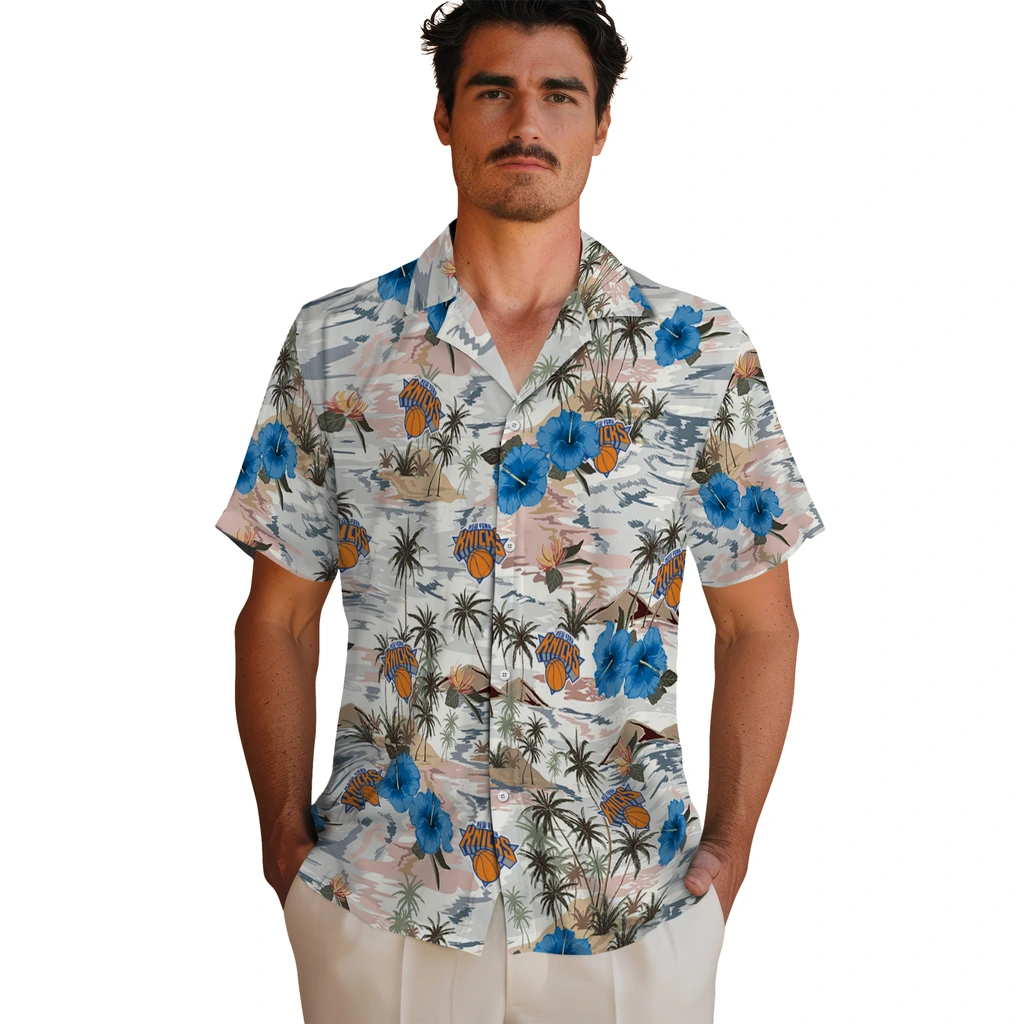 New York Knicks Hawaiian Shirt - Hibiscus Seaside new york knicks hibiscus seaside white hawaiian shirts fashion forward