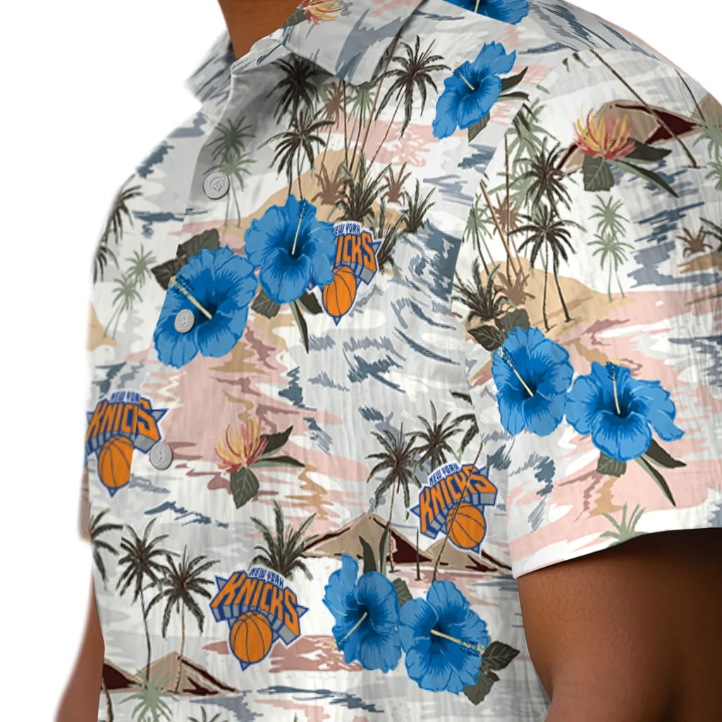 New York Knicks Hawaiian Shirt - Hibiscus Seaside new york knicks hibiscus seaside white hawaiian shirts trendy