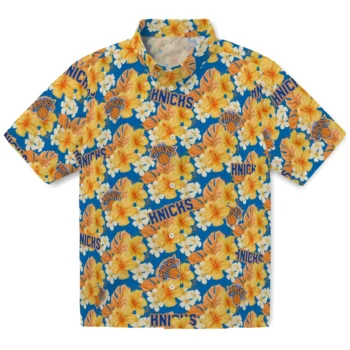 new york knicks hibiscus tropics blue yellow hawaiian shirts best selling