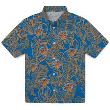 new york knicks leaf outline blue hawaiian shirts best selling