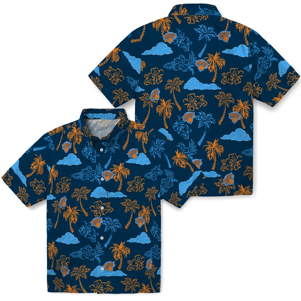New York Knicks Hawaiian Shirt - Palm And Clouds new york knicks palm and clouds blue hawaiian shirts high quality