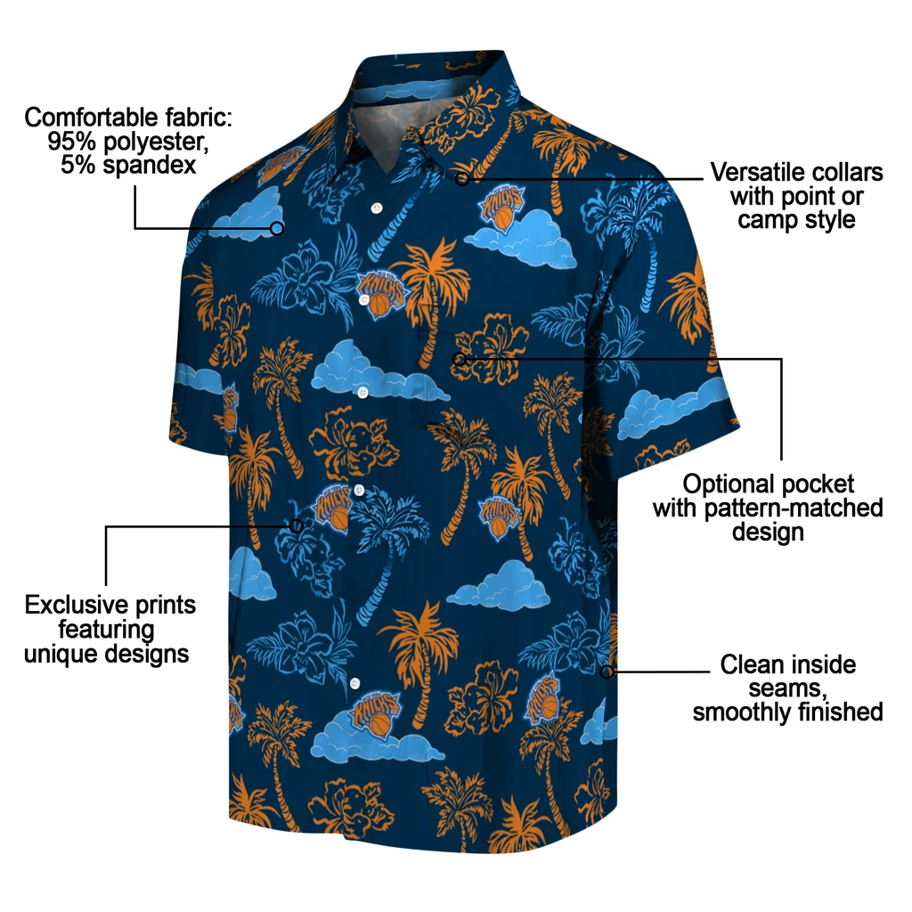 New York Knicks Hawaiian Shirt - Palm And Clouds new york knicks palm and clouds blue hawaiian shirts new arrival