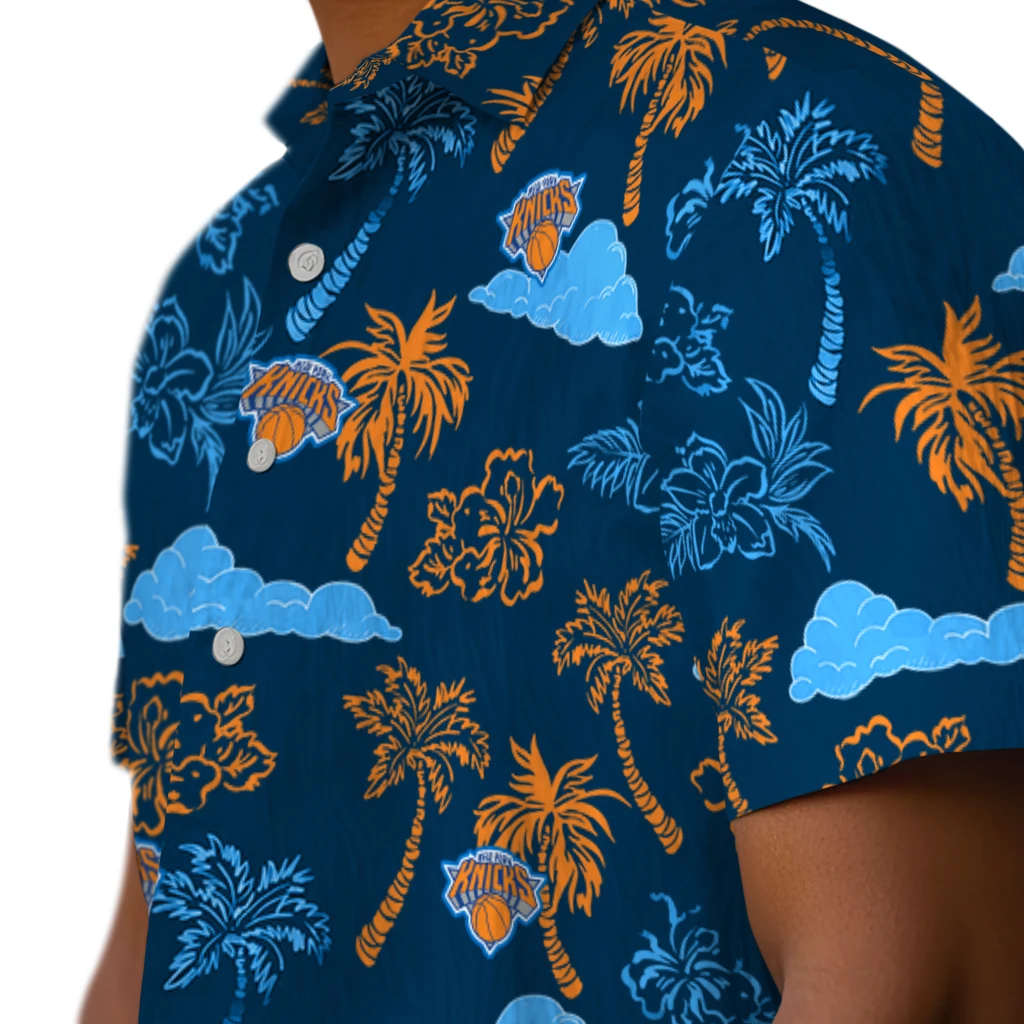 New York Knicks Hawaiian Shirt - Palm And Clouds new york knicks palm and clouds blue hawaiian shirts trendy