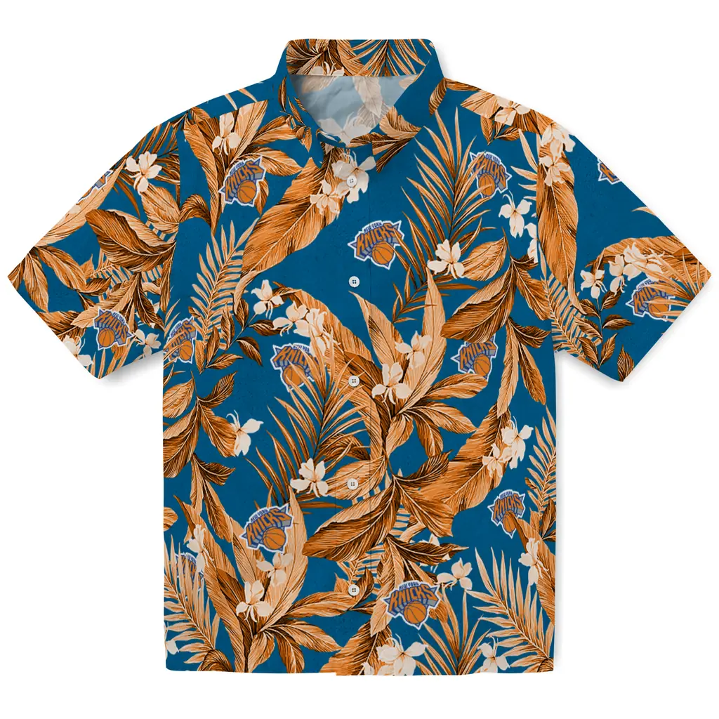 New York Knicks Hawaiian Shirt - Palm Leaves new york knicks palm leaves blue hawaiian shirts best selling