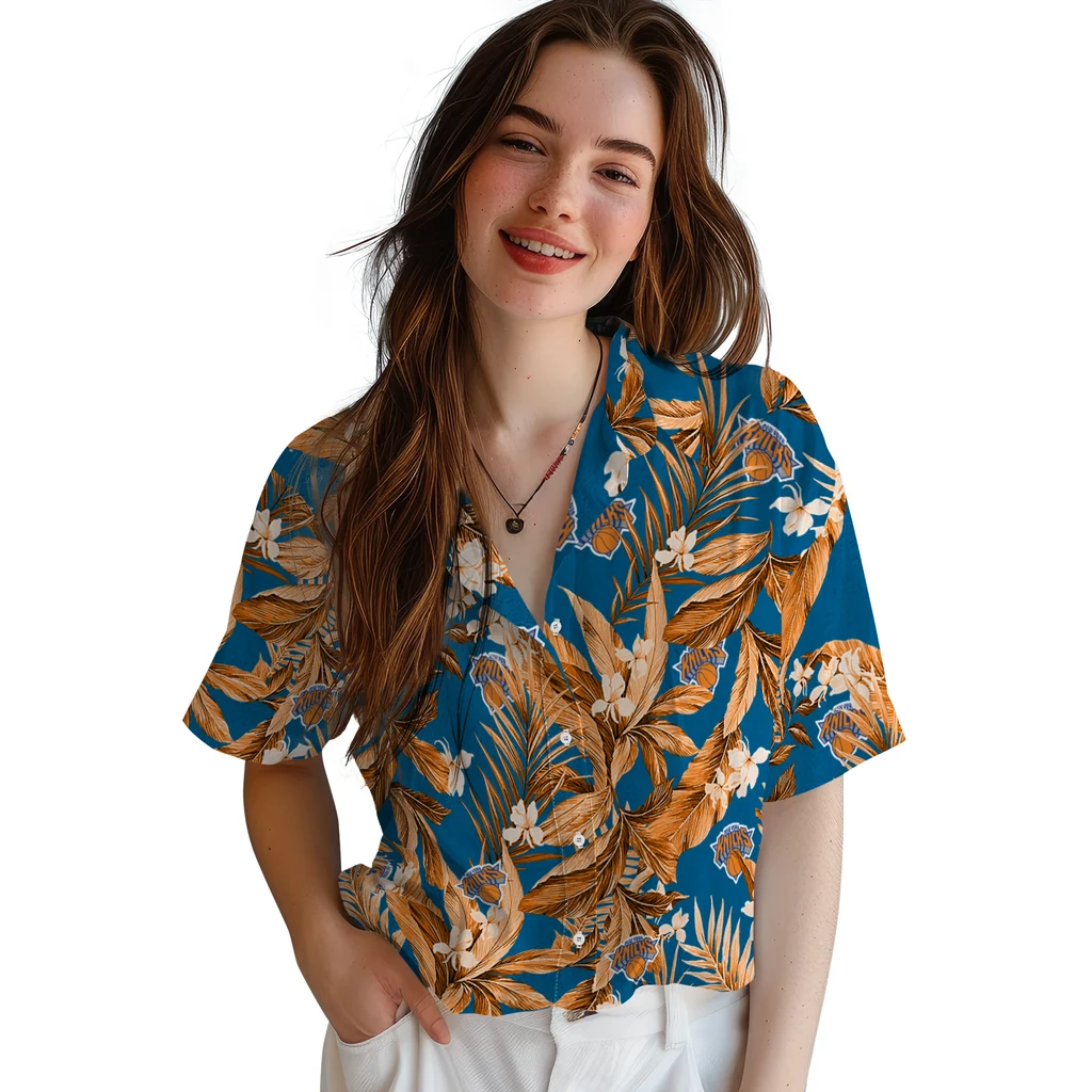 New York Knicks Hawaiian Shirt - Palm Leaves new york knicks palm leaves blue hawaiian shirts latest model