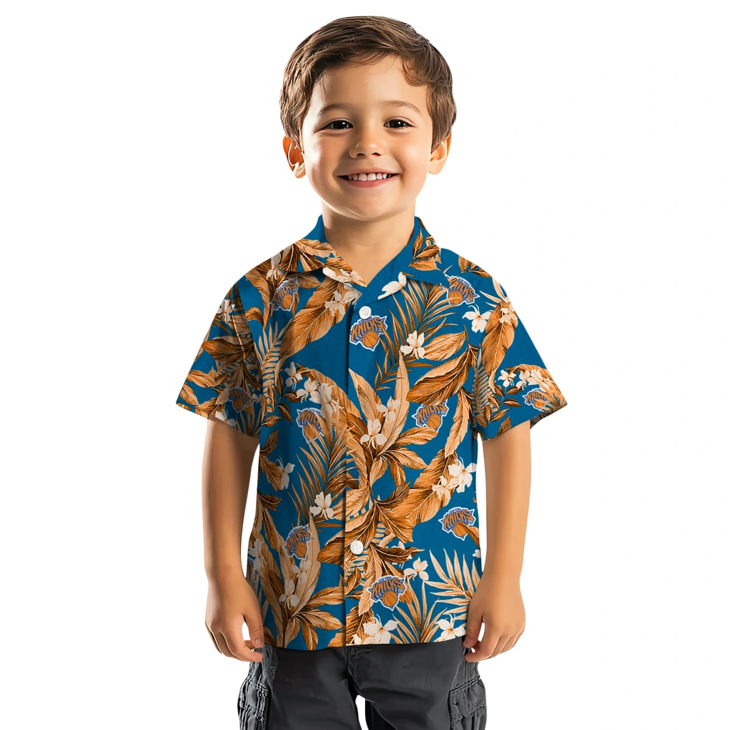 New York Knicks Hawaiian Shirt - Palm Leaves new york knicks palm leaves blue hawaiian shirts top rated