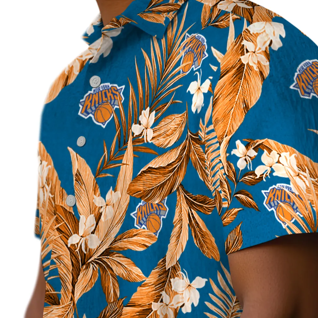 New York Knicks Hawaiian Shirt - Palm Leaves new york knicks palm leaves blue hawaiian shirts trendy