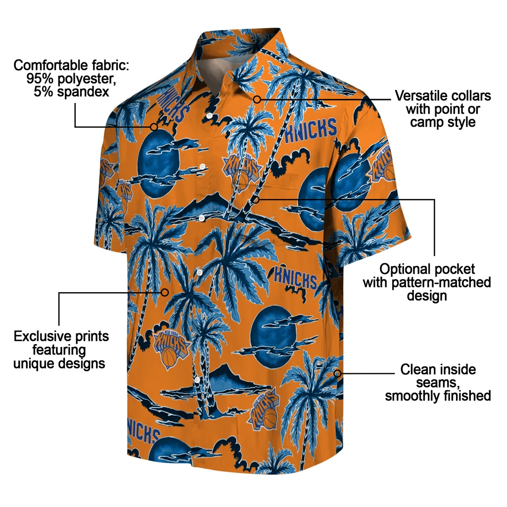 New York Knicks Hawaiian Shirt - Palm Sunset new york knicks palm sunset hawaiian shirts new arrival