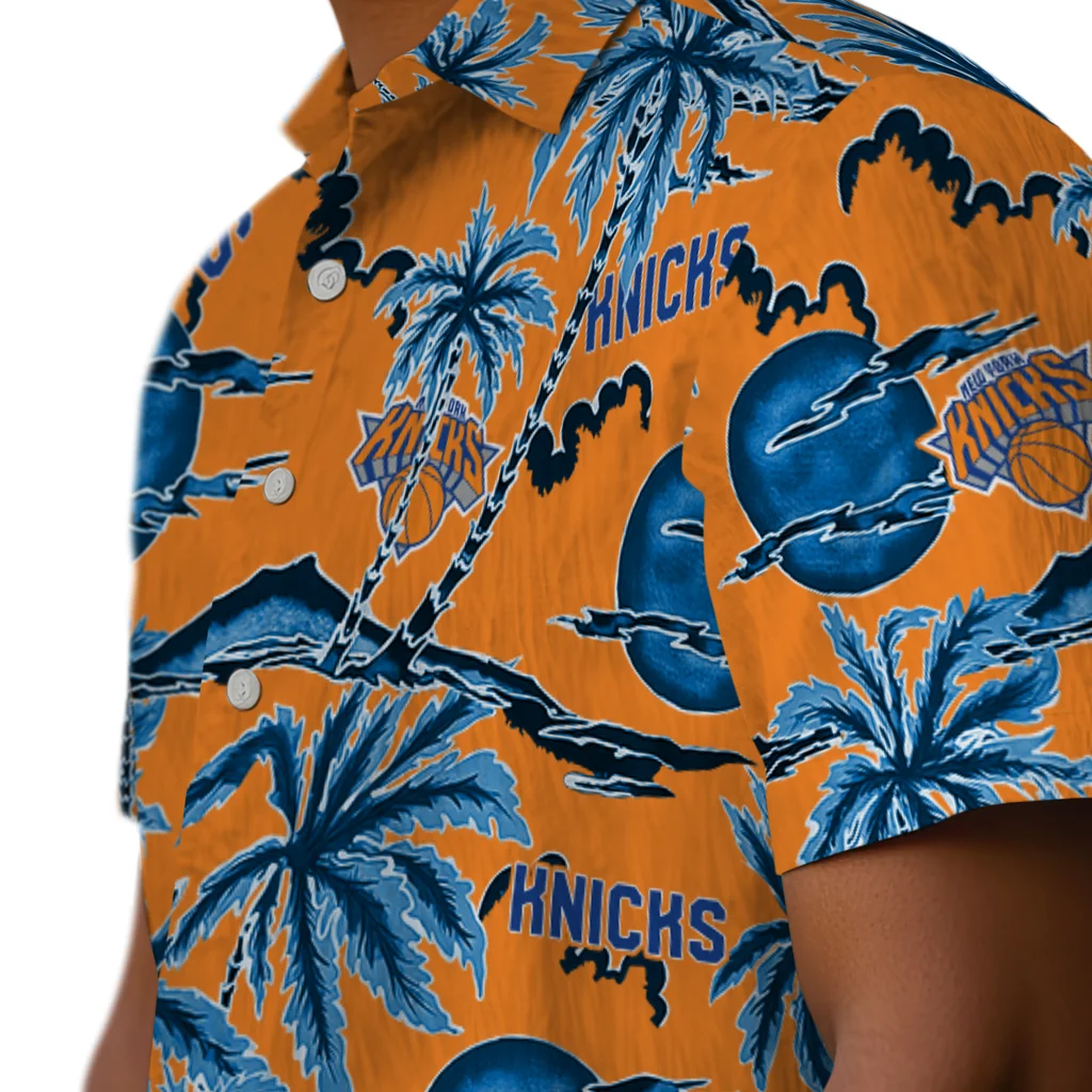 New York Knicks Hawaiian Shirt - Palm Sunset new york knicks palm sunset hawaiian shirts trendy