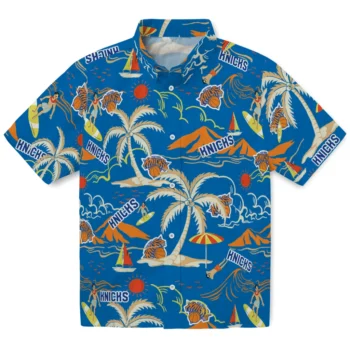 new york knicks palm tree island blue hawaiian shirts best selling