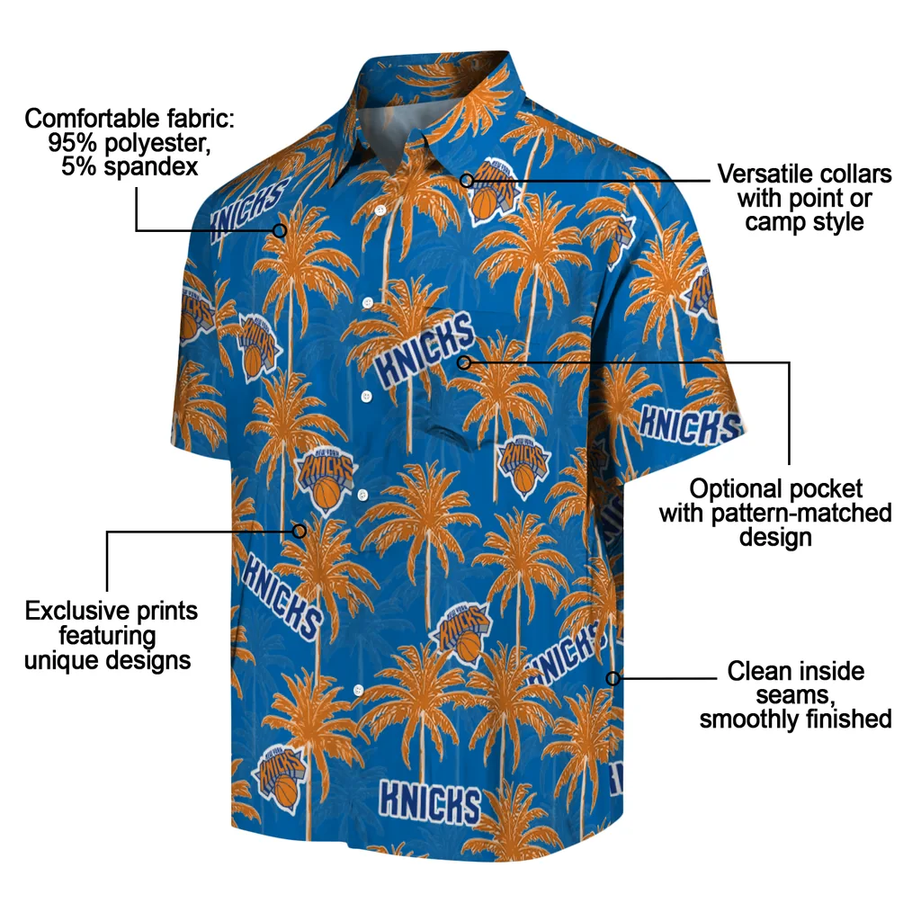 New York Knicks Hawaiian Shirt - Palm Tree Motif new york knicks palm grove blue hawaiian shirts new arrival
