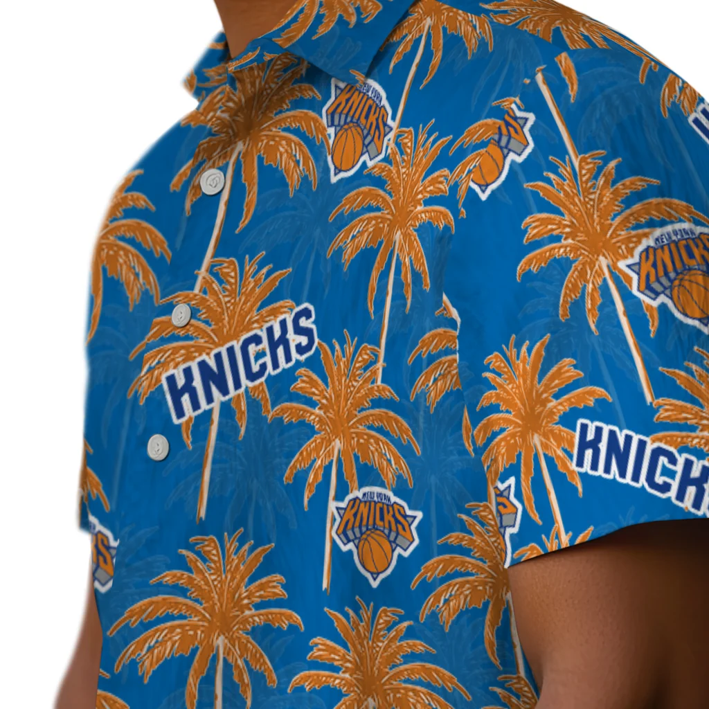 New York Knicks Hawaiian Shirt - Palm Tree Motif new york knicks palm grove blue hawaiian shirts trendy