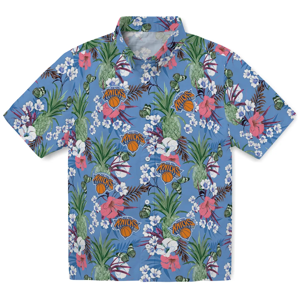 New York Knicks Hawaiian Shirt - Pineapple Bouquet new york knicks pineapple bouquet best sky blue hawaiian shirts best selling