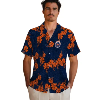 new york mets hibiscus petals blue hawaiian shirts fashion forward