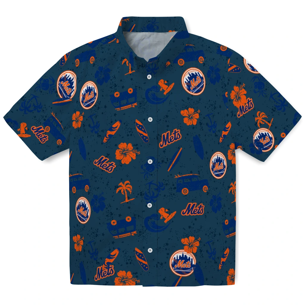 New York Mets Hawaiian Shirt - Beach Vibe new york mets beach vibe navy hawaiian shirts best selling