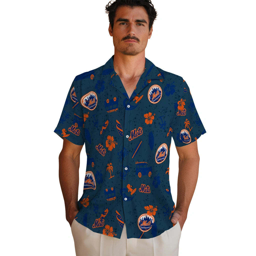 New York Mets Hawaiian Shirt - Beach Vibe new york mets beach vibe navy hawaiian shirts fashion forward