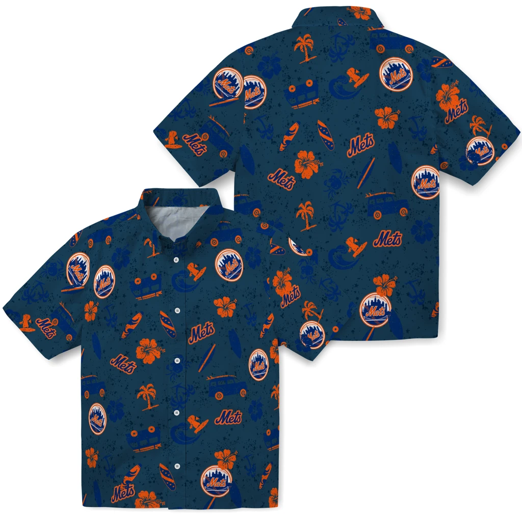 New York Mets Hawaiian Shirt - Beach Vibe new york mets beach vibe navy hawaiian shirts high quality