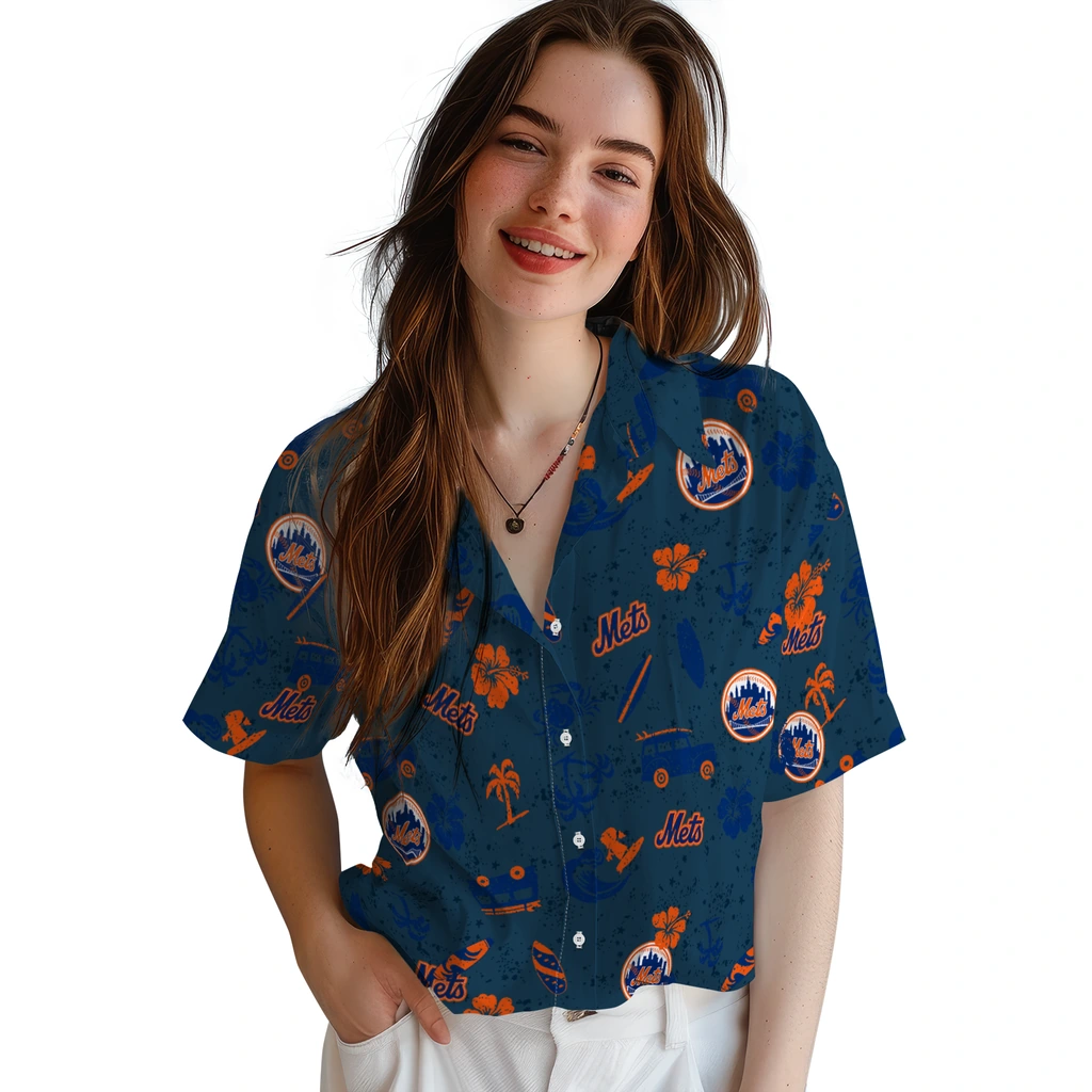 New York Mets Hawaiian Shirt - Beach Vibe new york mets beach vibe navy hawaiian shirts latest model