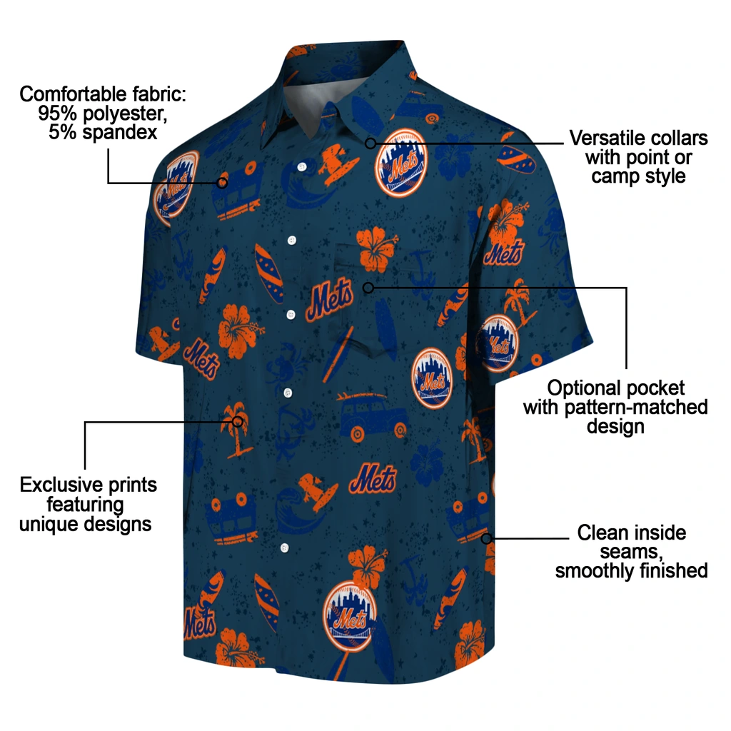 New York Mets Hawaiian Shirt - Beach Vibe new york mets beach vibe navy hawaiian shirts new arrival