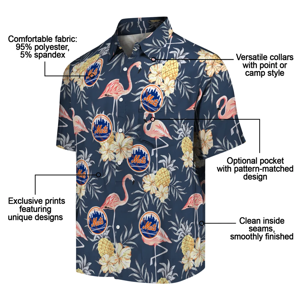 New York Mets Hawaiian Shirt - Flamingo Hibiscus new york mets flamingo hibiscus navy hawaiian shirts new arrival