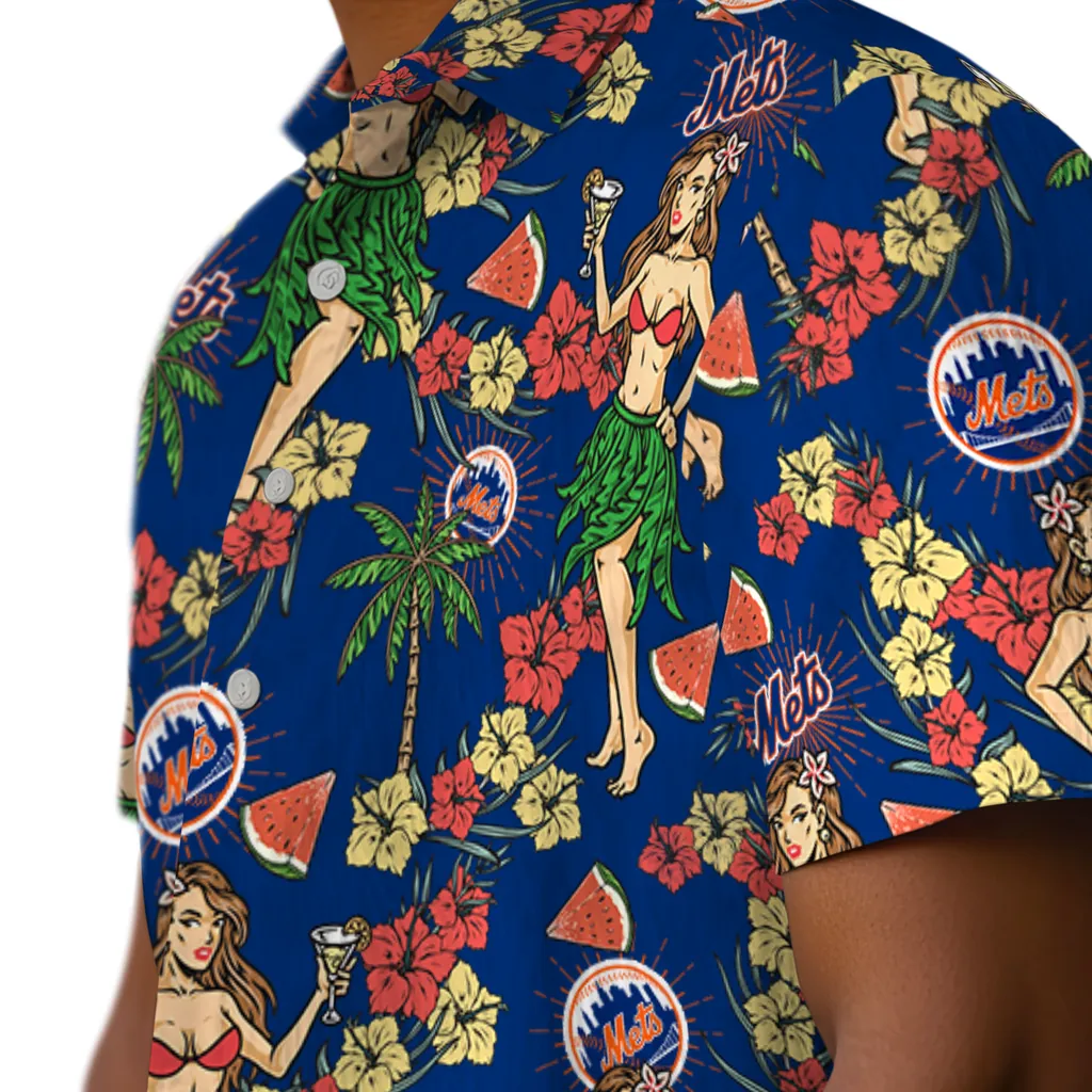 New York Mets Hawaiian Shirt - Hawaiian Girls Design new york mets hawaiian girls design blue hawaiian shirts trendy