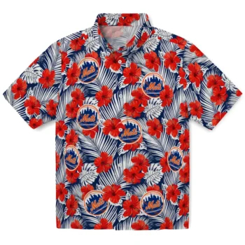new york mets hibiscus fiesta red royal blue hawaiian shirts best selling