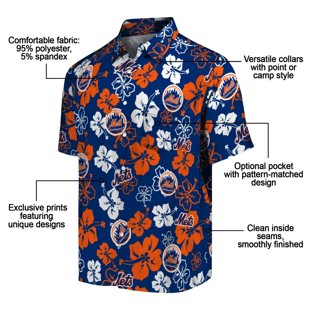 New York Mets Hawaiian Shirt - Hibiscus Flower Design new york mets hibiscus bloom blue hawaiian shirts new arrival
