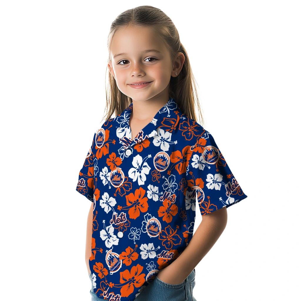 New York Mets Hawaiian Shirt - Hibiscus Flower Design new york mets hibiscus bloom blue hawaiian shirts premium grade
