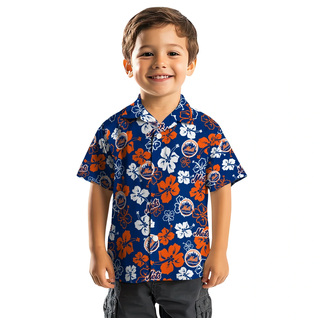 New York Mets Hawaiian Shirt - Hibiscus Flower Design new york mets hibiscus bloom blue hawaiian shirts top rated