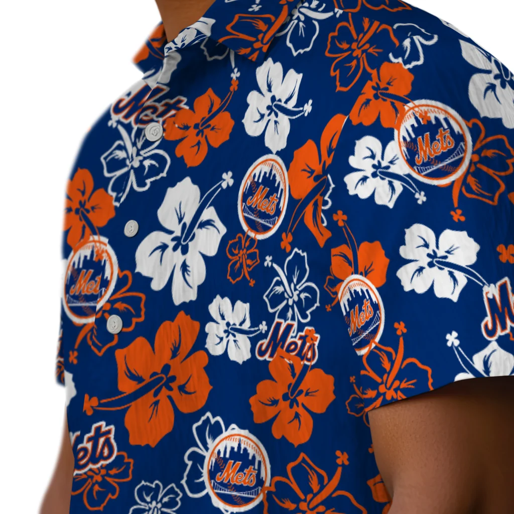 New York Mets Hawaiian Shirt - Hibiscus Flower Design new york mets hibiscus bloom blue hawaiian shirts trendy