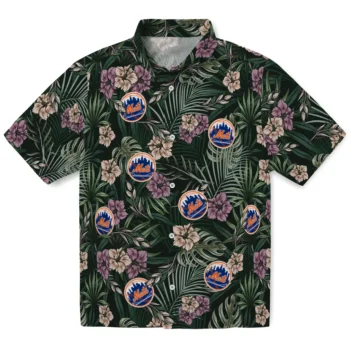 new york mets hibiscus leaves pattern green hawaiian shirts best selling