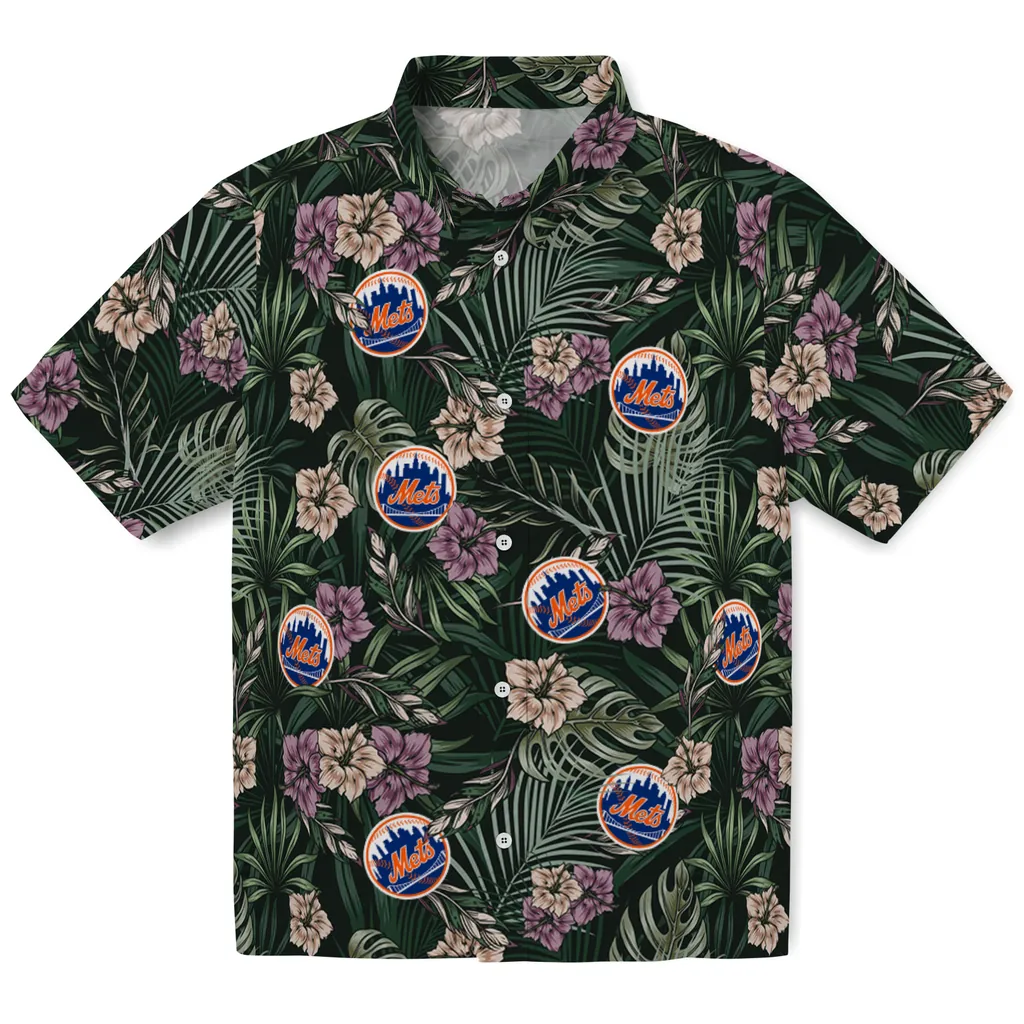New York Mets Hawaiian Shirt - Hibiscus Leaves Pattern new york mets hibiscus leaves pattern green hawaiian shirts best selling