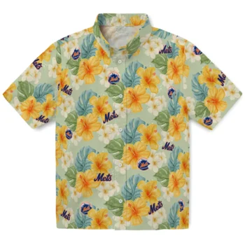 new york mets hibiscus mood pale lime yellow hawaiian shirts best selling