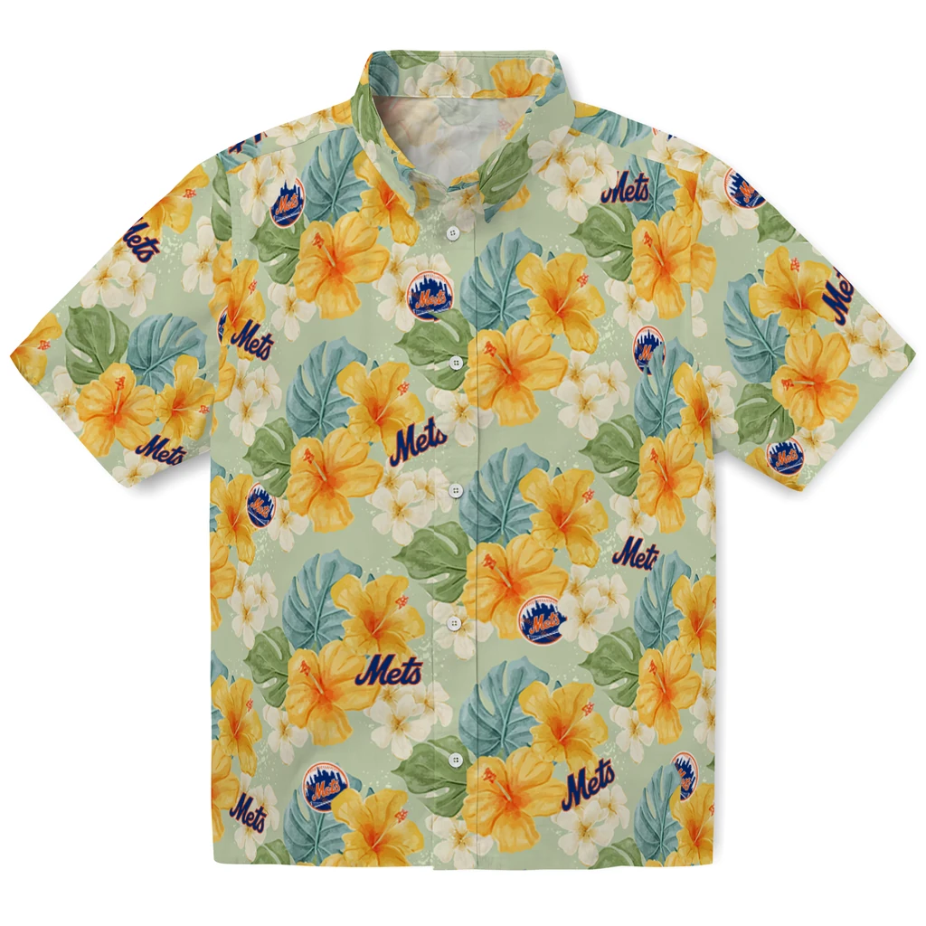 New York Mets Hawaiian Shirt - Hibiscus Mood new york mets hibiscus mood pale lime yellow hawaiian shirts best selling
