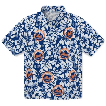 new york mets hibiscus motif blue white hawaiian shirts best selling