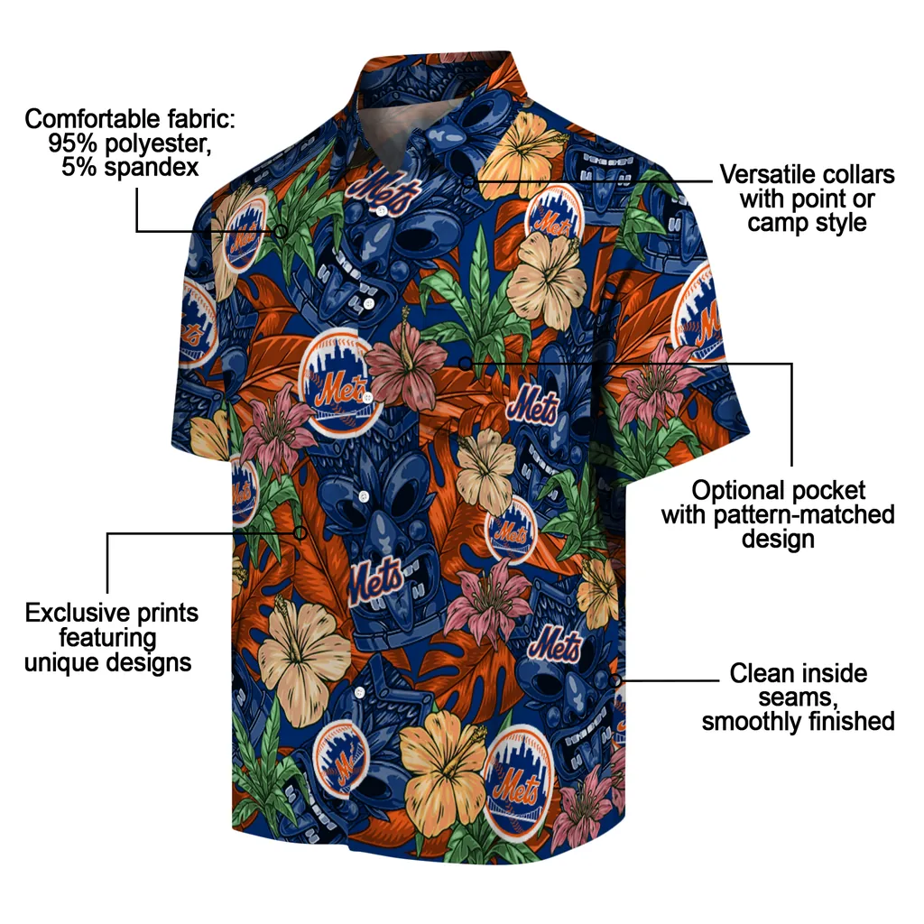 New York Mets Hawaiian Shirt - Hibiscus Tiki Jungle new york mets tiki jungle blue hawaiian shirts new arrival
