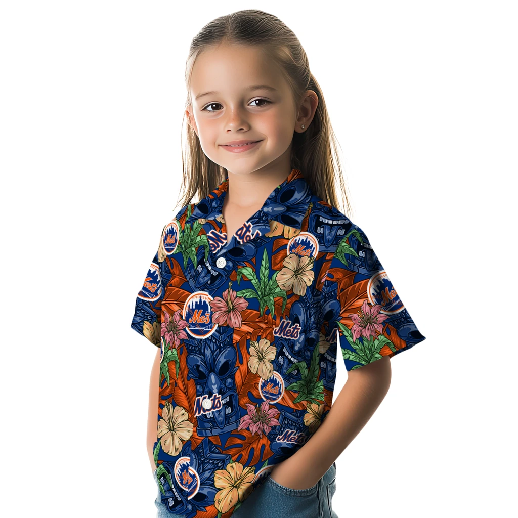 New York Mets Hawaiian Shirt - Hibiscus Tiki Jungle new york mets tiki jungle blue hawaiian shirts premium grade