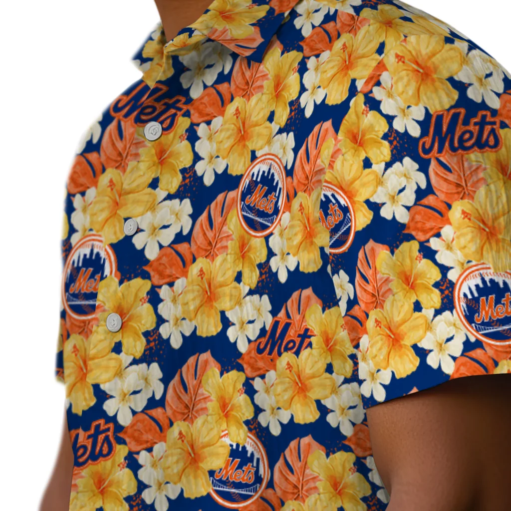 New York Mets Hawaiian Shirt - Hibiscus Tropics new york mets hibiscus tropics blue yellow hawaiian shirts trendy