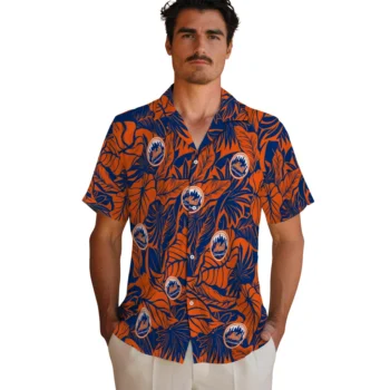 new york mets monstera layer blue hawaiian shirts fashion forward