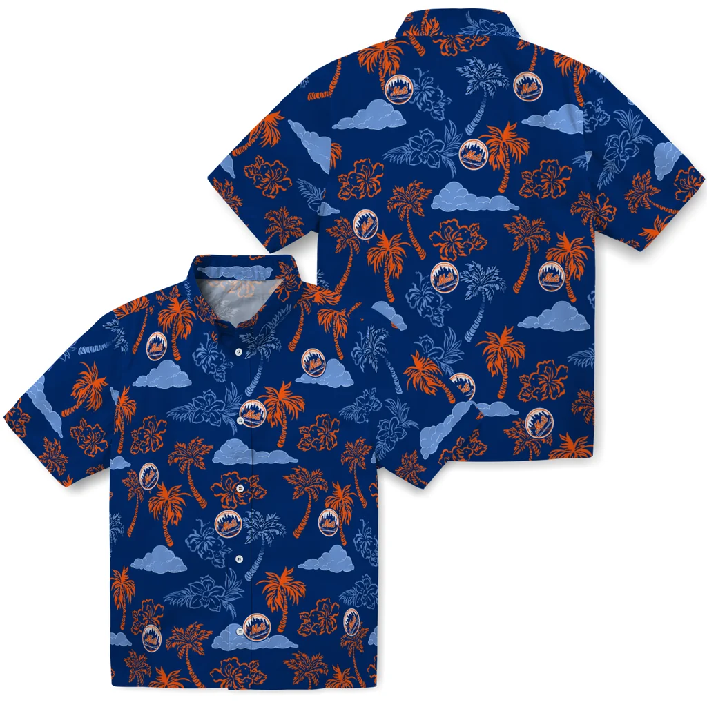 New York Mets Hawaiian Shirt - Palm And Clouds new york mets palm and clouds blue hawaiian shirts high quality