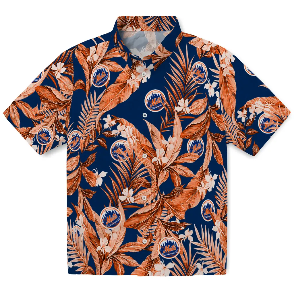 New York Mets Hawaiian Shirt - Palm Leaves new york mets palm leaves blue hawaiian shirts best selling