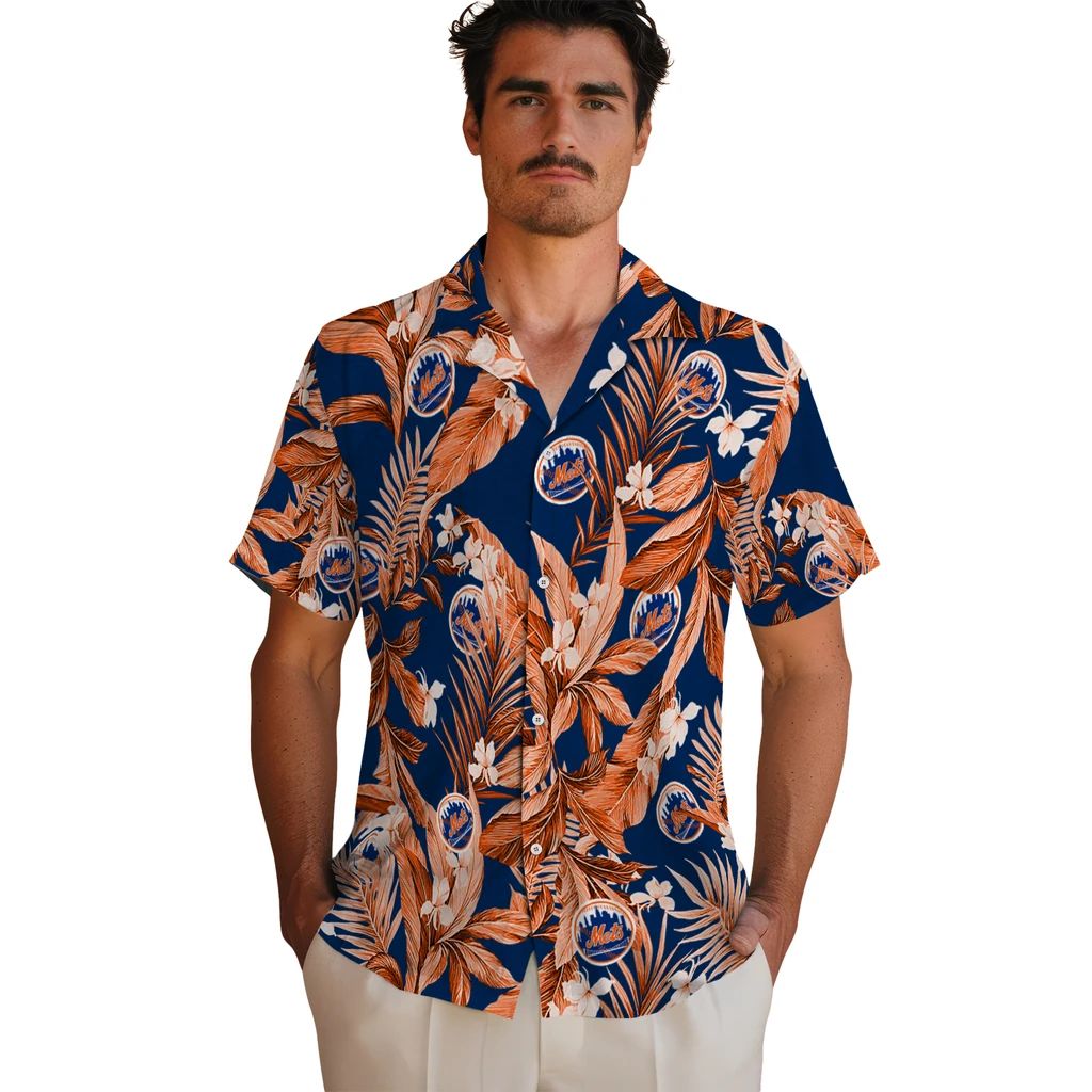 New York Mets Hawaiian Shirt - Palm Leaves new york mets palm leaves blue hawaiian shirts fashion forward
