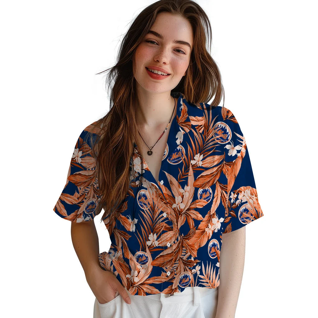 New York Mets Hawaiian Shirt - Palm Leaves new york mets palm leaves blue hawaiian shirts latest model