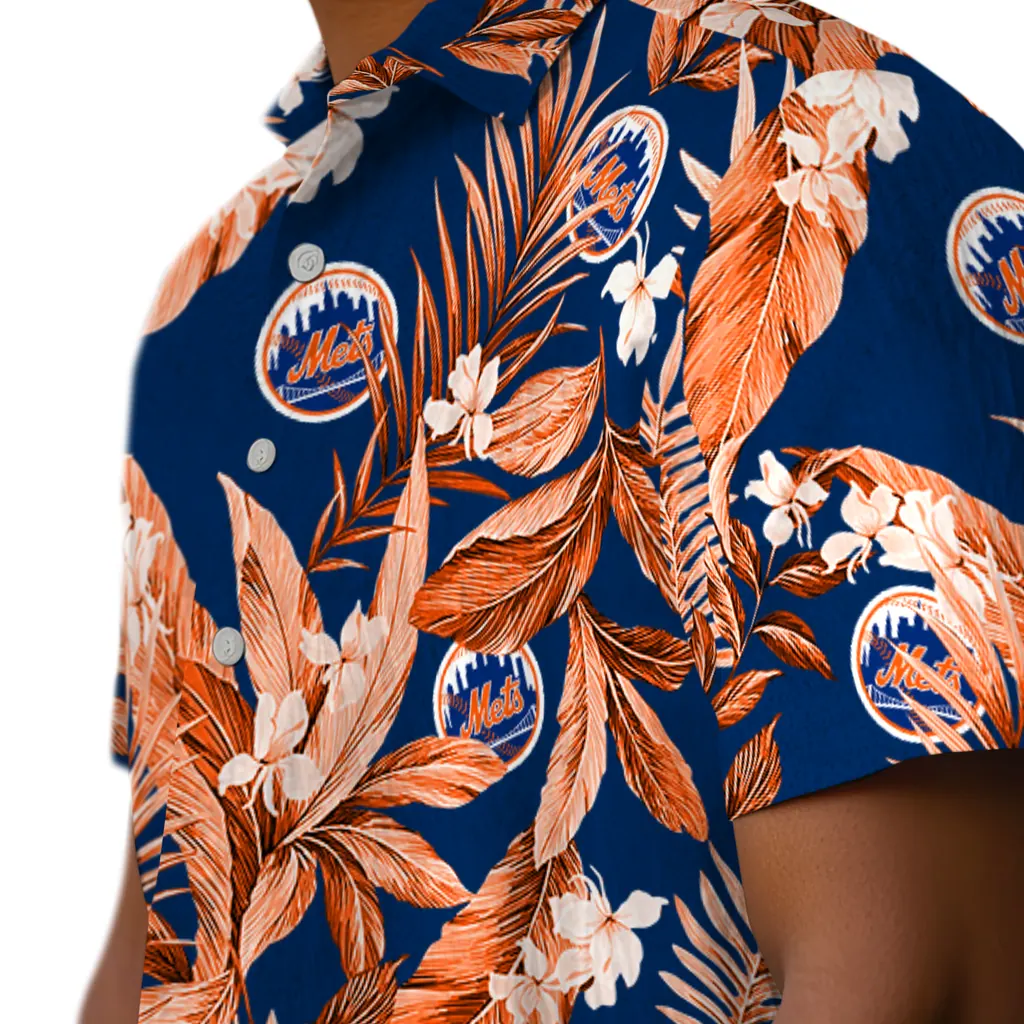 New York Mets Hawaiian Shirt - Palm Leaves new york mets palm leaves blue hawaiian shirts trendy