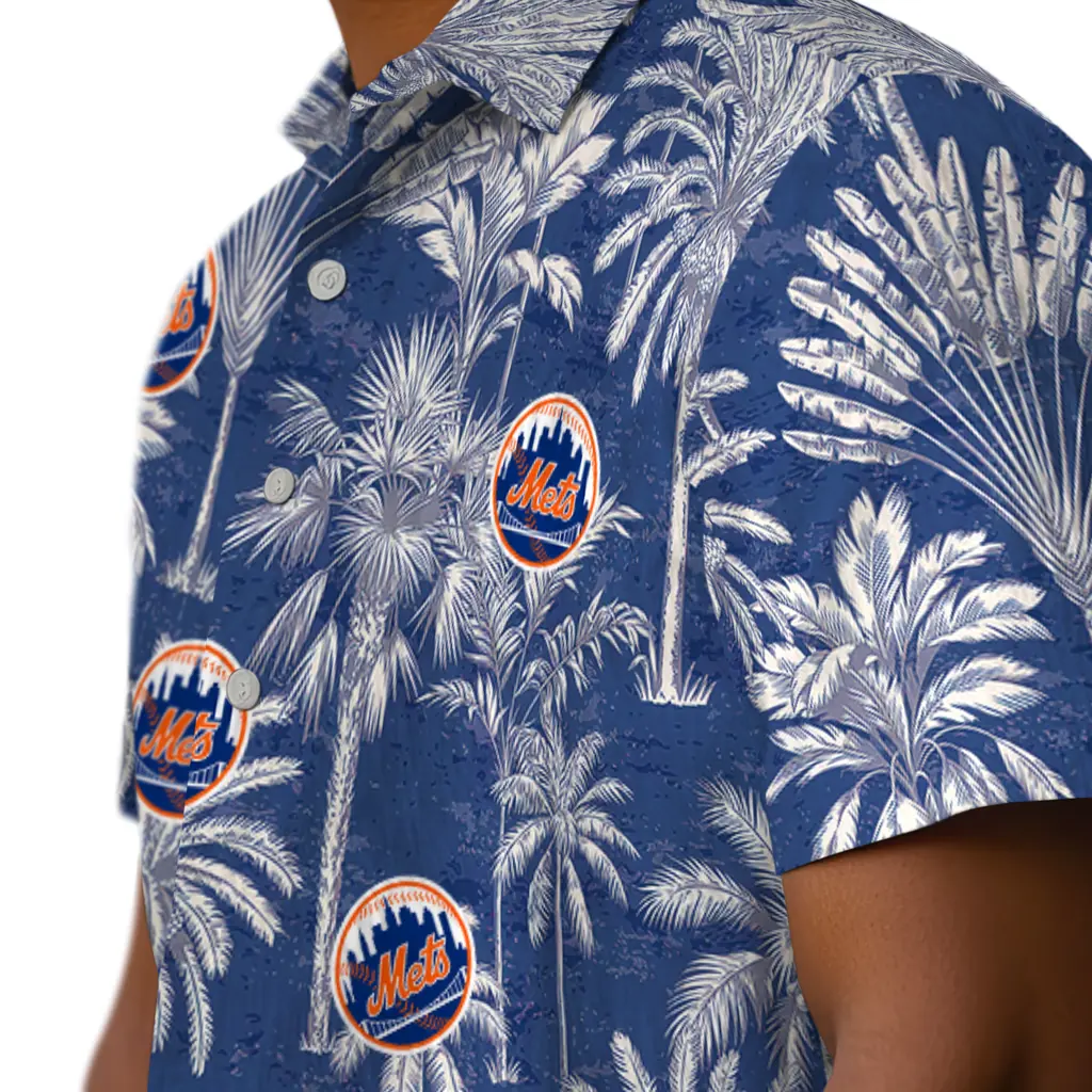 New York Mets Hawaiian Shirt - Vintage Palm Tree new york mets palm shadows blue hawaiian shirts trendy